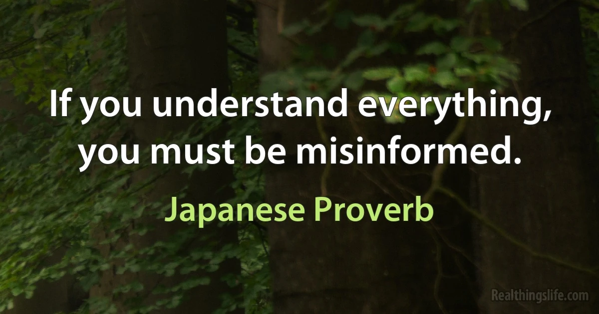 If you understand everything, you must be misinformed. (Japanese Proverb)