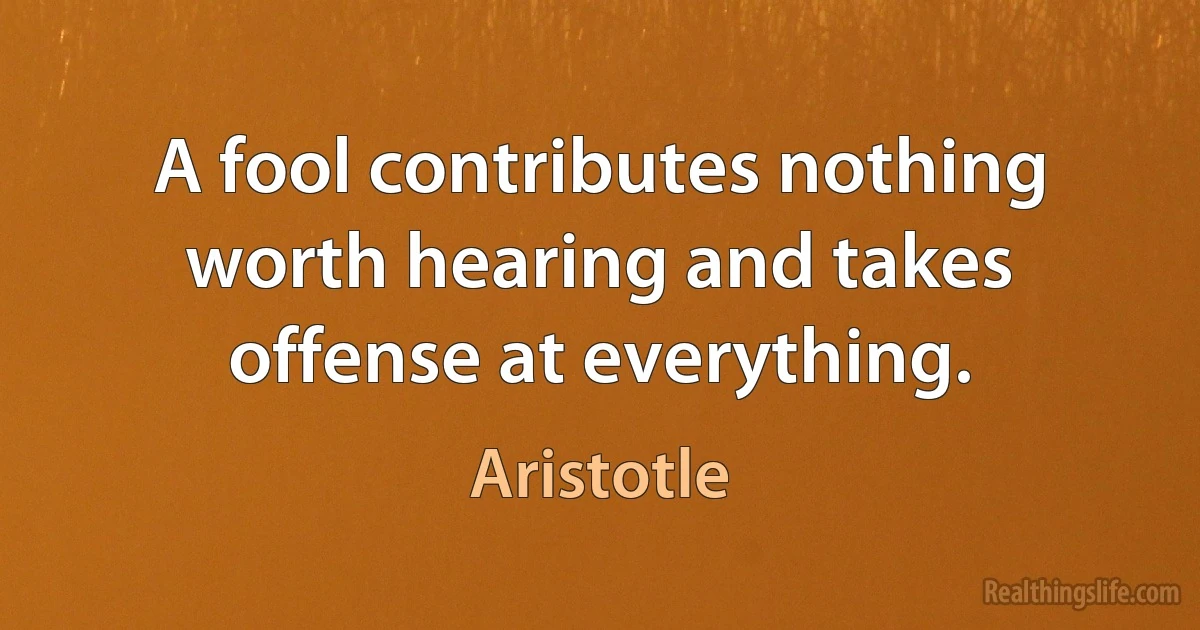 A fool contributes nothing worth hearing and takes offense at everything. (Aristotle)