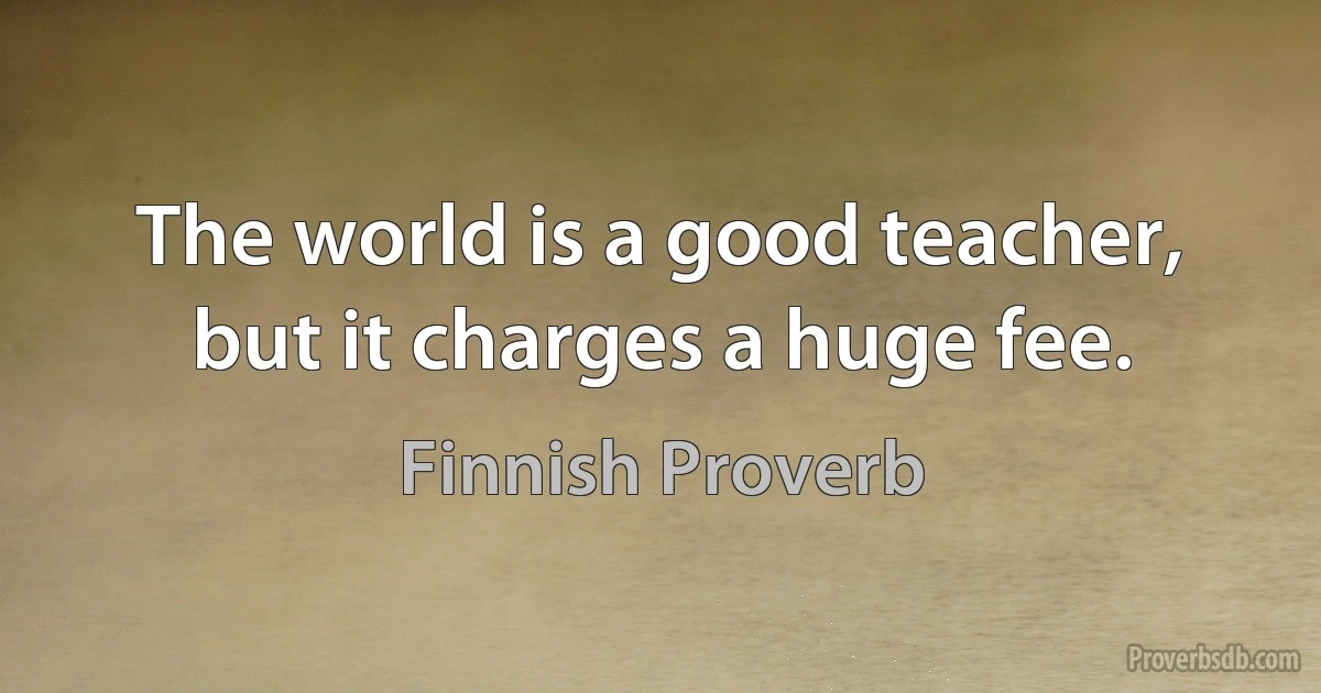 The world is a good teacher, but it charges a huge fee. (Finnish Proverb)