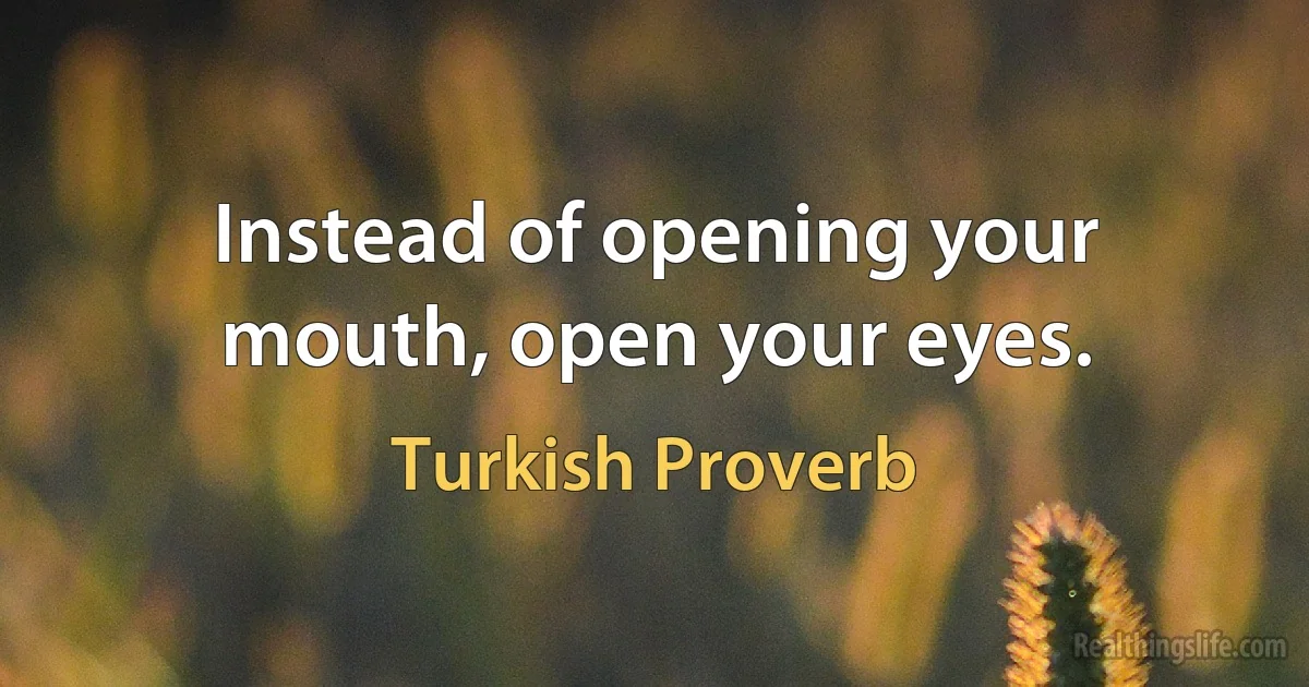 Instead of opening your mouth, open your eyes. (Turkish Proverb)