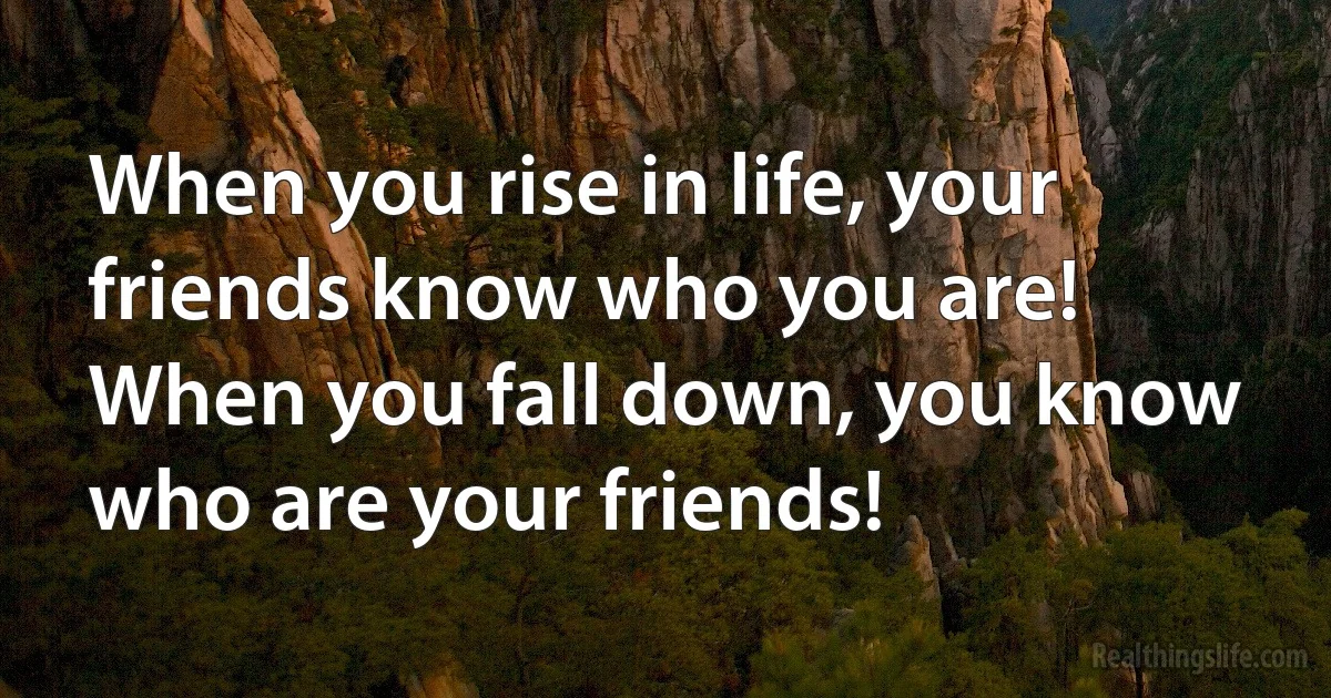 When you rise in life, your friends know who you are! When you fall down, you know who are your friends! (INZ EN)