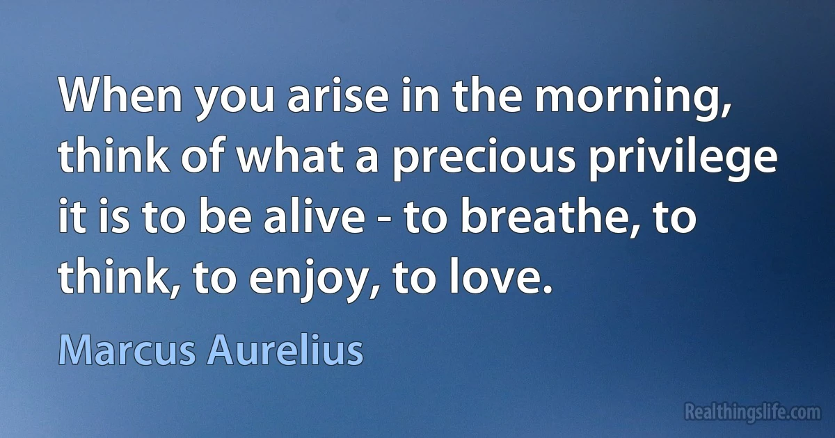 When you arise in the morning, think of what a precious privilege it is to be alive - to breathe, to think, to enjoy, to love. (Marcus Aurelius)