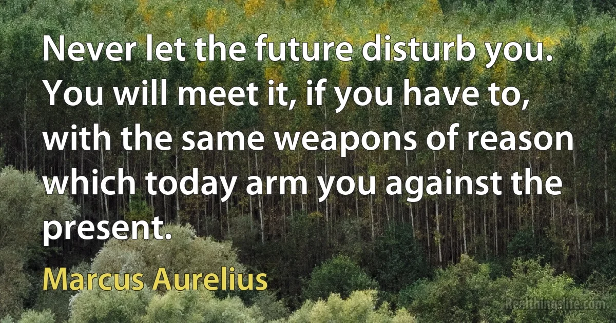 Never let the future disturb you. You will meet it, if you have to, with the same weapons of reason which today arm you against the present. (Marcus Aurelius)