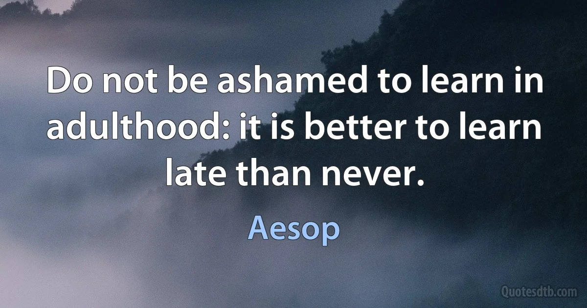 Do not be ashamed to learn in adulthood: it is better to learn late than never. (Aesop)