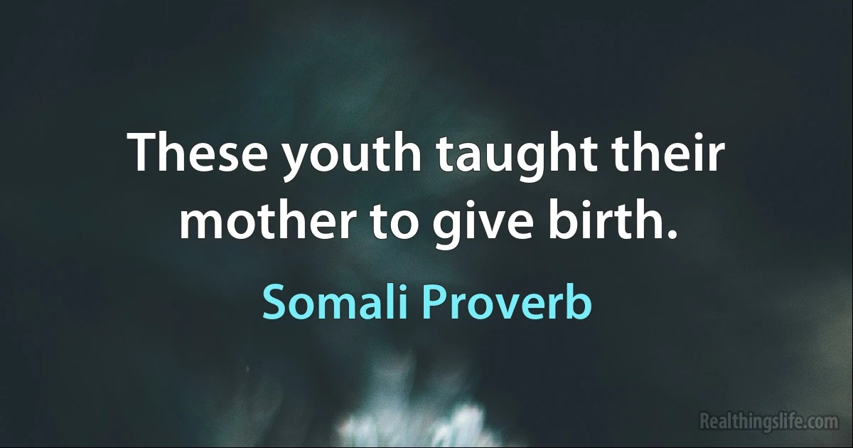 These youth taught their mother to give birth. (Somali Proverb)