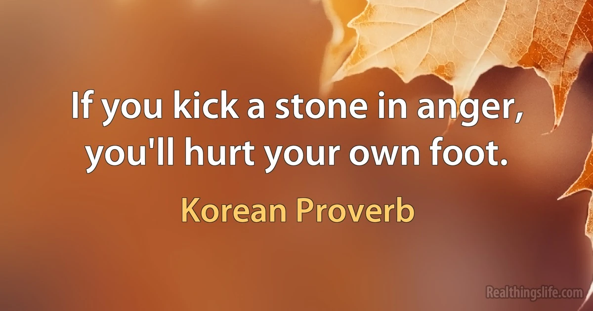 If you kick a stone in anger, you'll hurt your own foot. (Korean Proverb)