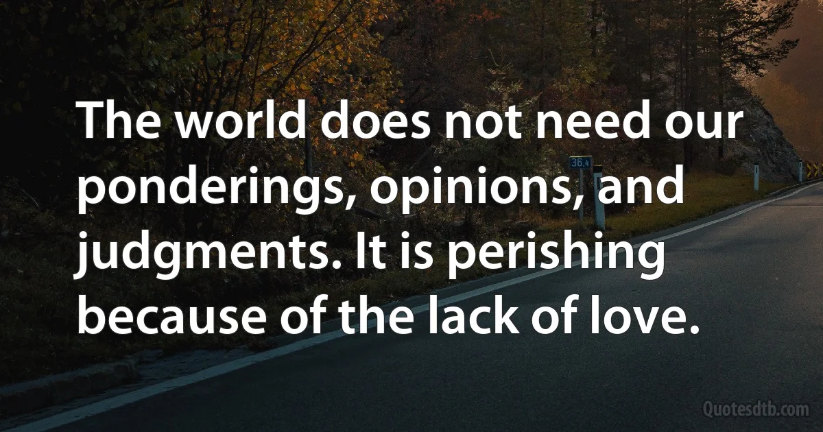 The world does not need our ponderings, opinions, and judgments. It is perishing because of the lack of love. (INZ EN)