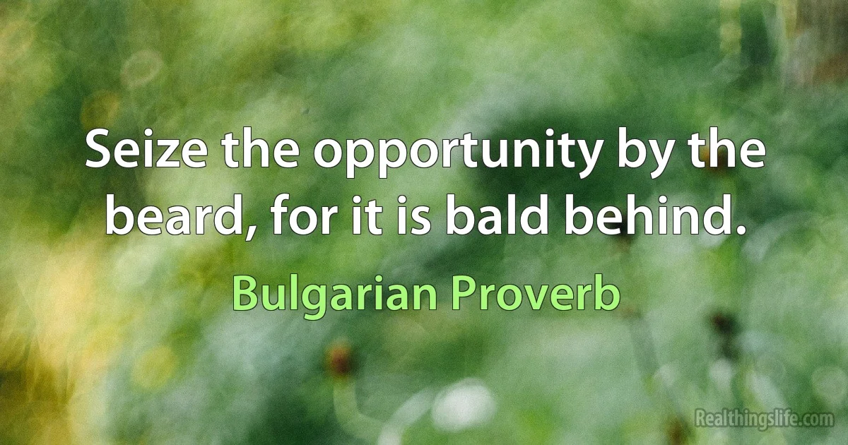 Seize the opportunity by the beard, for it is bald behind. (Bulgarian Proverb)