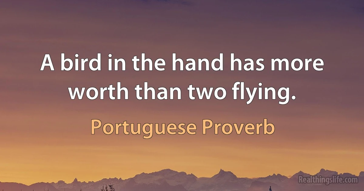 A bird in the hand has more worth than two flying. (Portuguese Proverb)