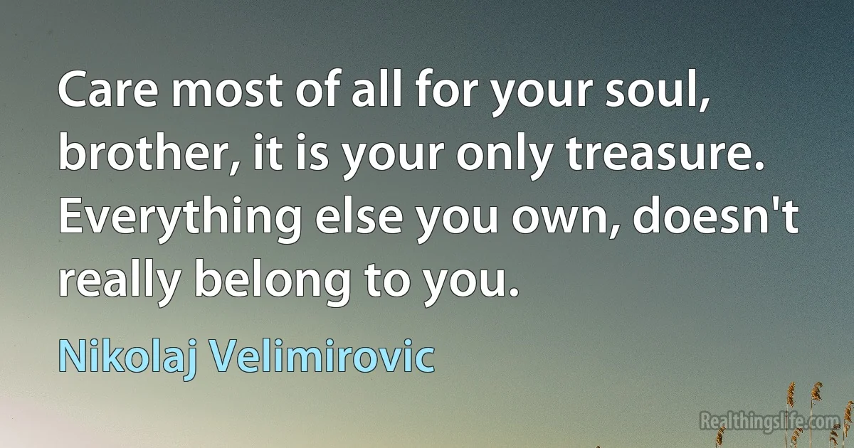 Care most of all for your soul, brother, it is your only treasure. Everything else you own, doesn't really belong to you. (Nikolaj Velimirovic)