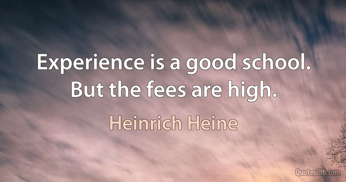 Experience is a good school. But the fees are high. (Heinrich Heine)