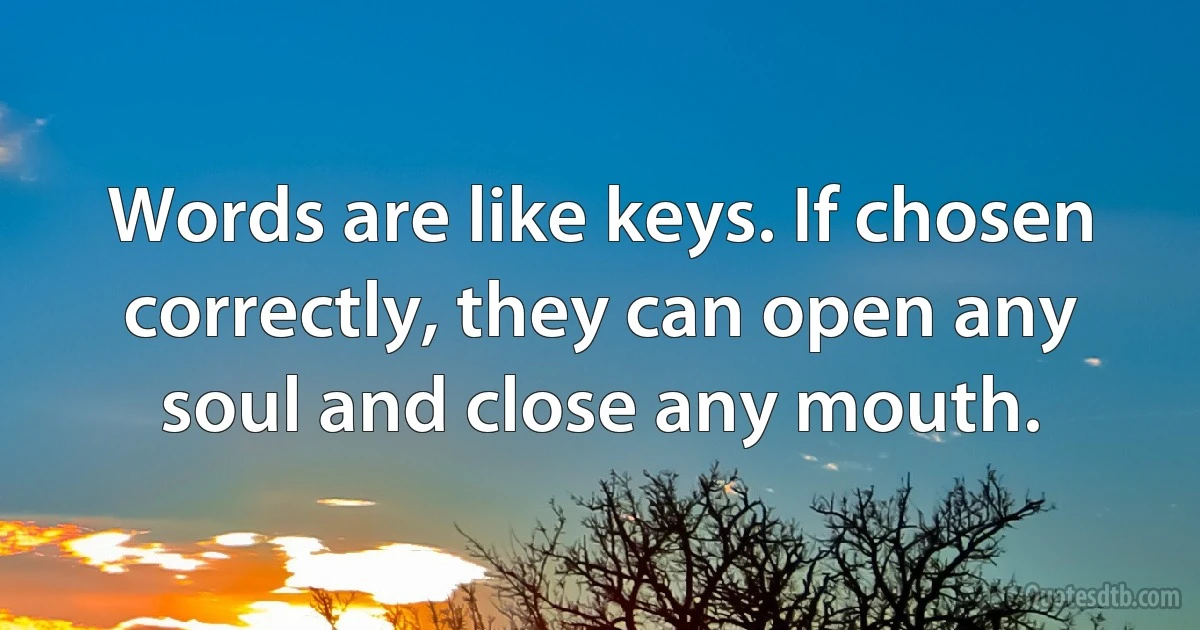 Words are like keys. If chosen correctly, they can open any soul and close any mouth. (INZ EN)