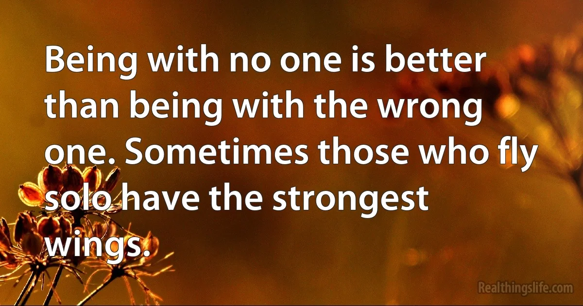 Being with no one is better than being with the wrong one. Sometimes those who fly solo have the strongest wings. (INZ EN)