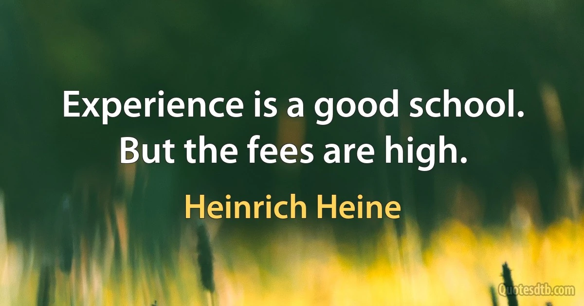Experience is a good school. But the fees are high. (Heinrich Heine)