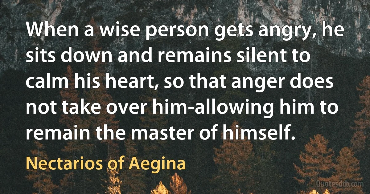 When a wise person gets angry, he sits down and remains silent to calm his heart, so that anger does not take over him-allowing him to remain the master of himself. (Nectarios of Aegina)