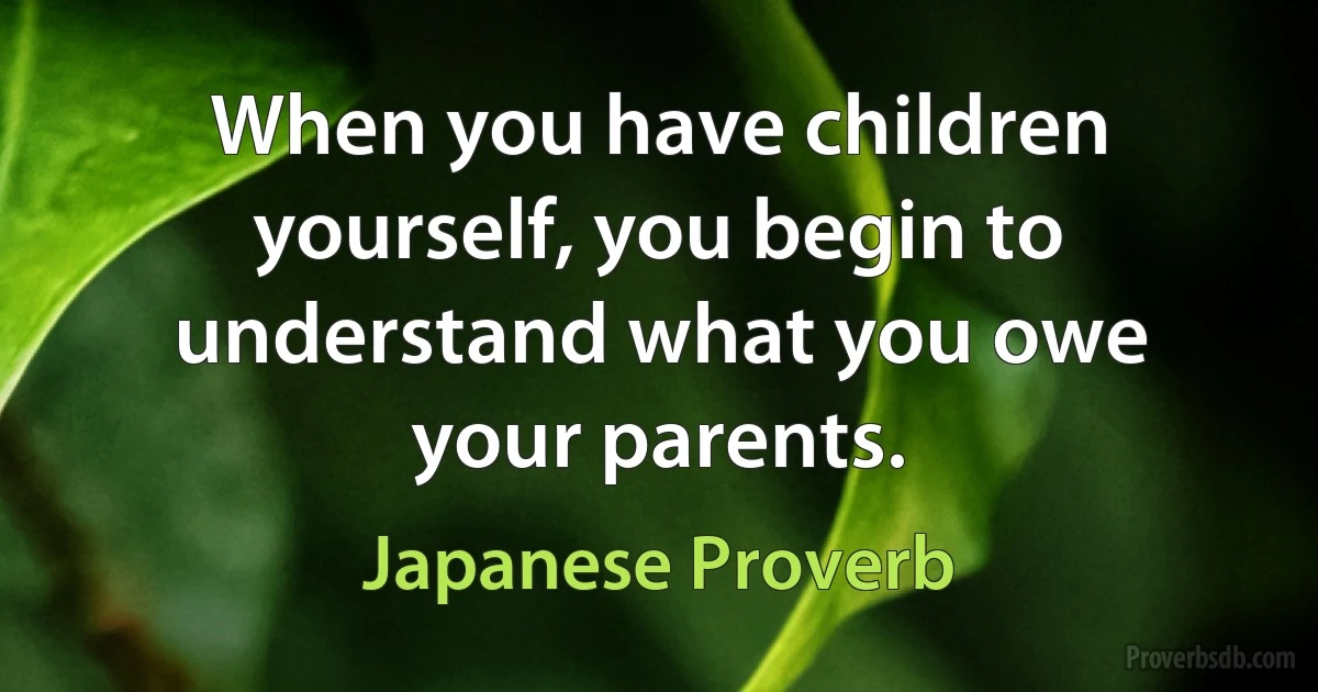 When you have children yourself, you begin to understand what you owe your parents. (Japanese Proverb)