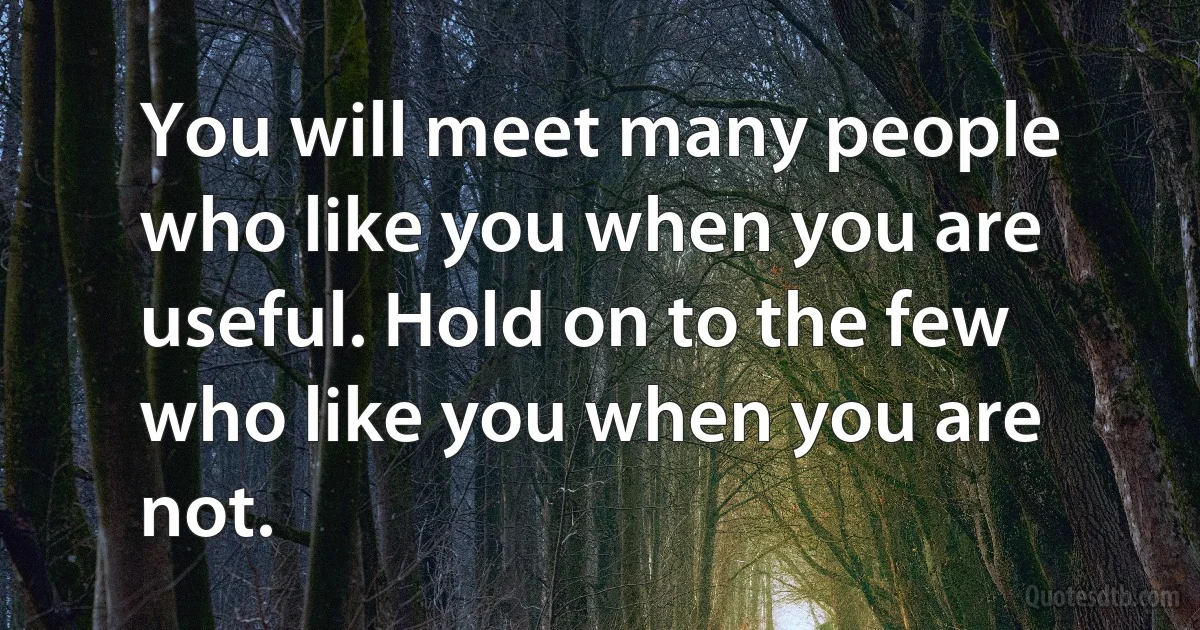 You will meet many people who like you when you are useful. Hold on to the few who like you when you are not. (INZ EN)