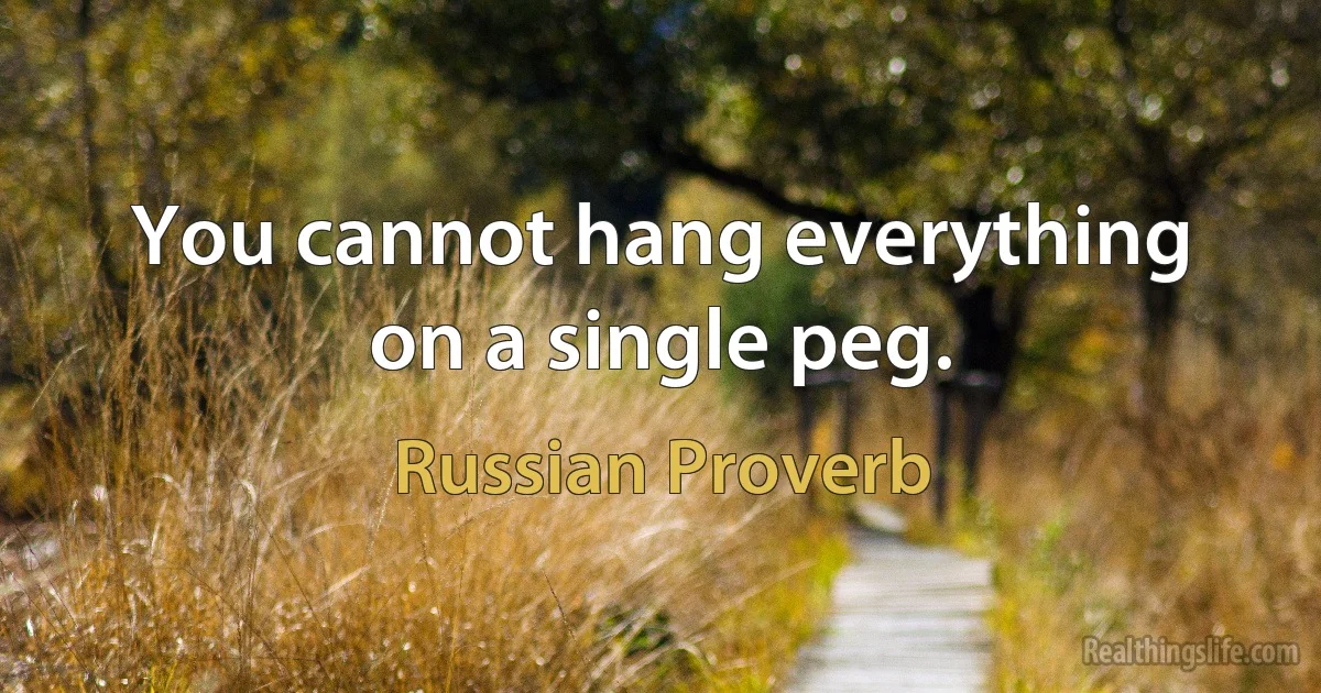 You cannot hang everything on a single peg. (Russian Proverb)